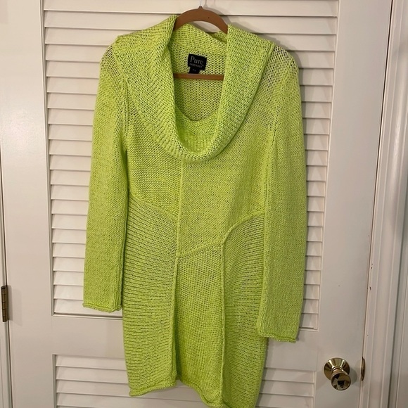 🍾HP🍾 Pure Handknit Lime Green Oversized Cowl Neck Flattering Sweater or Dress - Picture 1 of 6